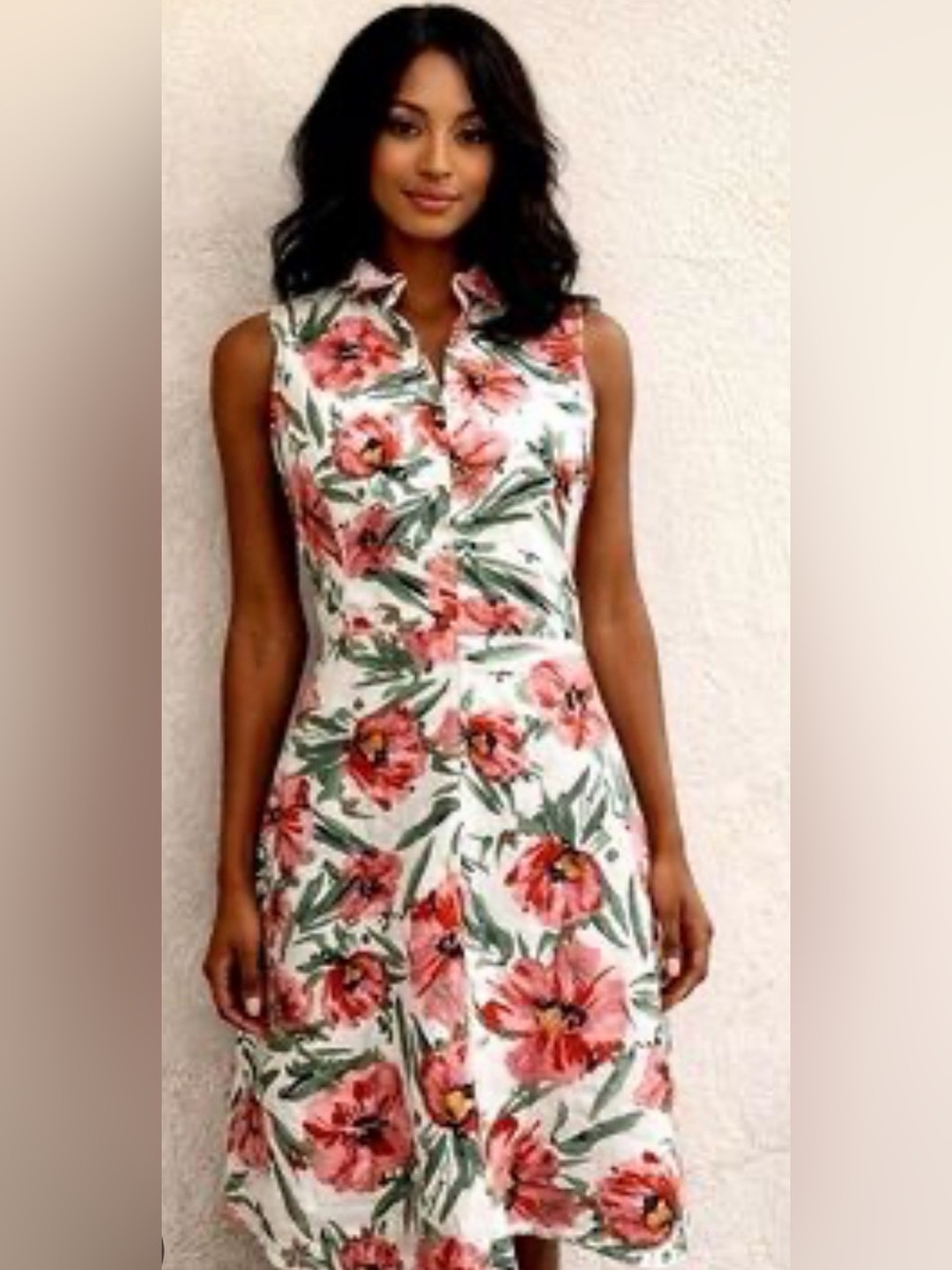T Tahari Pink and Green botanical floral print Midi dress -Size 14